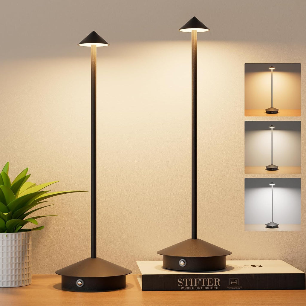 Cordless LED Table Lamps,Portable Battery Desk Lamp,2 Pack,Black