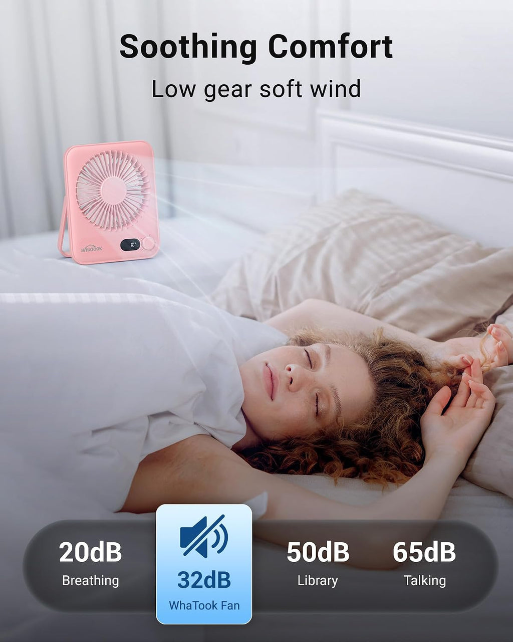 WHATOOK Small Desk Fan Personal Fans: 5000mah 25 Hours Battery Office Quiet Mini Desktop Fan Portable Rechargeable Travel Essentials (Pink & Purple, Milliamp Hours, 2000)