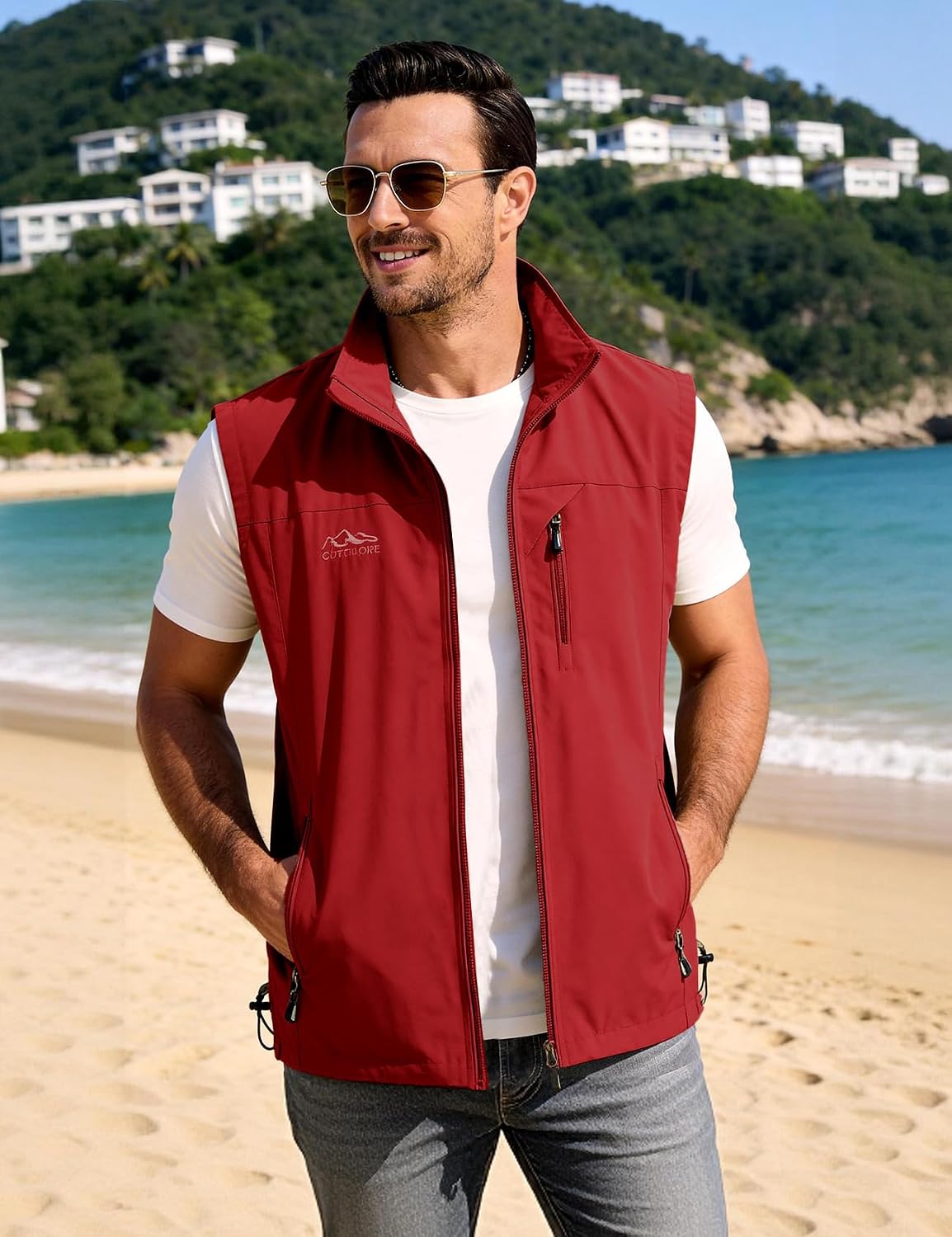 Flygo Mens Summer Lightweight Outdoor Vest Casual Utility Travel Work Fishing Hiking Photo Vest with Pockets