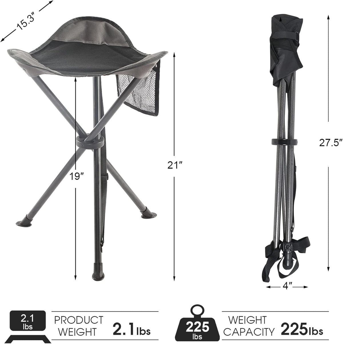 Portal Tall Folding Tripod Stool Portable Tripod Chair for Outdoor Camping