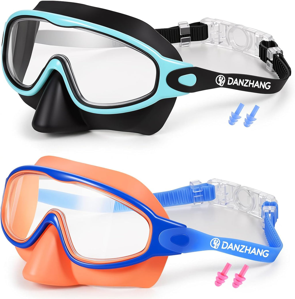 DANZHANG 2 Pack Kids Goggles with Nose Cover,Swim Goggle with Earplugs