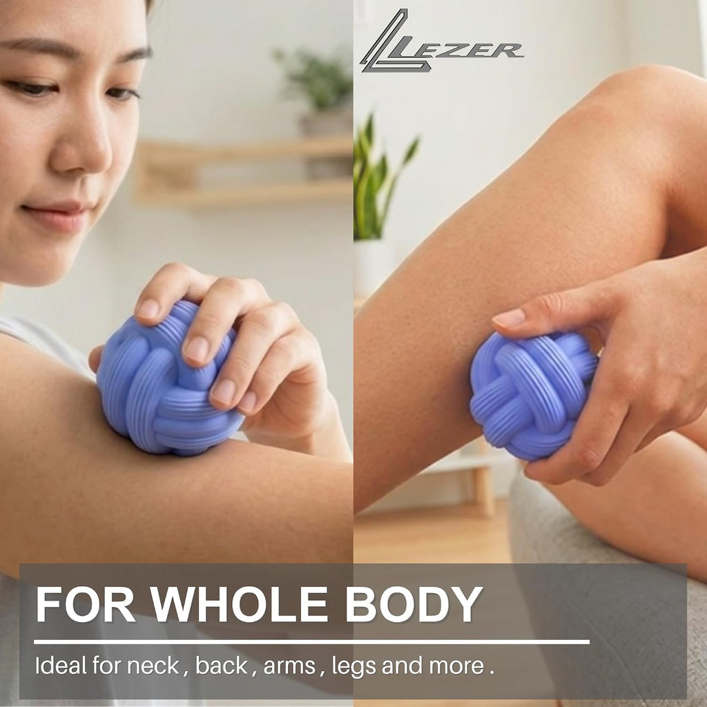LEZER Dual-Texture Massage Ball, Heavyweight Trigger Point Ball, Deep Tissue Myofascial Release, Firm Yoga Therapy Ball for Muscle Knots, Plantar Fasciitis, Set of 2 (Blue and Pink)