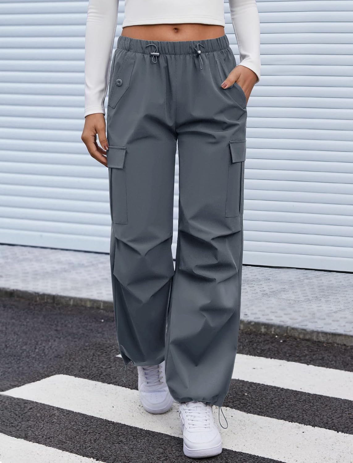 COPYLEAF Cargo Pants Women Parachute Baggy Hiking Pants with Pockets Travel