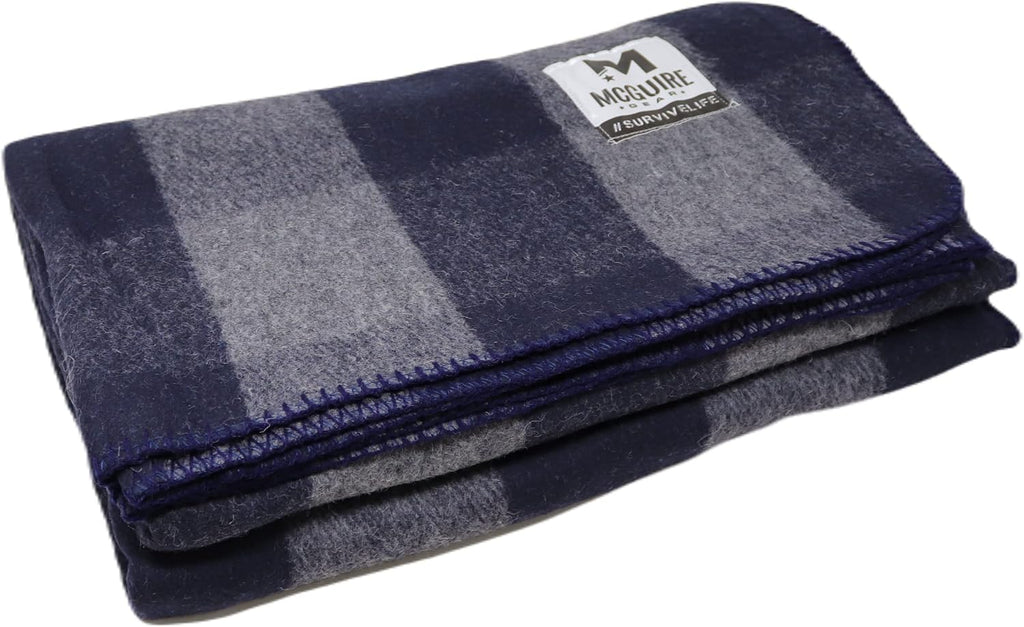 M MCGUIRE GEAR Warm Wool Bunkhouse Plaid Blanket for Camping, Home, Survival, or First Aid, 64" x 90" (Gray/Navy)