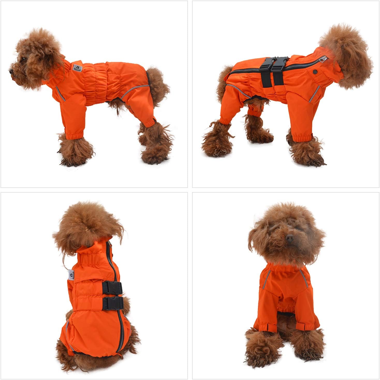 Lovelonglong Waterproof Dog Raincoat – 4-Leg Full Body Dog Rain Suit with Reflective Strips & Leash Opening, Outdoor Dog Jacket for Rainy Weather