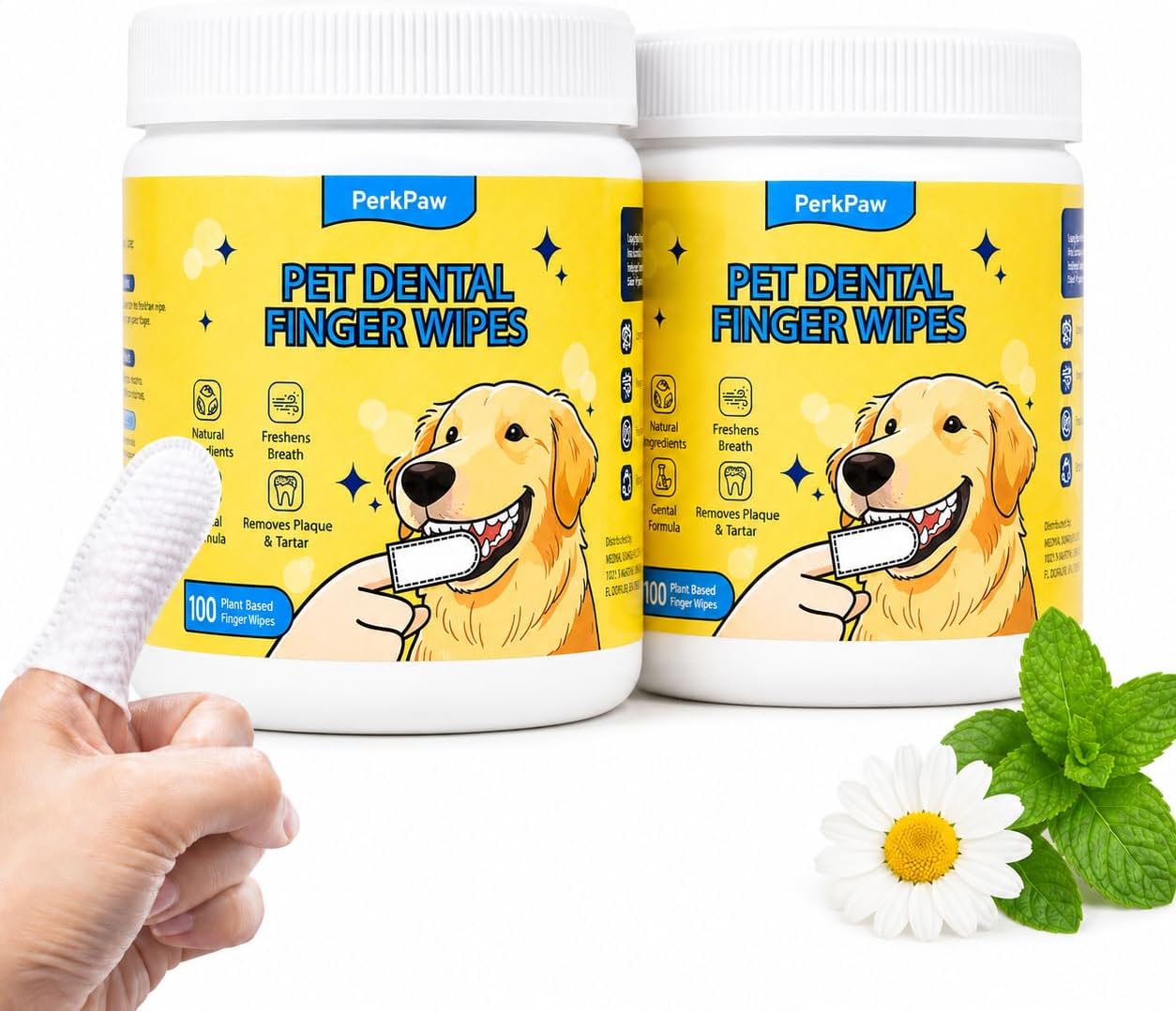 Pet Dental Finger Wipes for Dogs & Cats, 100 Count Pet Teeth Cleaning Wipes, Textured Finger Toothbrush Wipes for Fresh Breath, Plaque & Tartar Care, Gentle No-Rinse Oral Care
