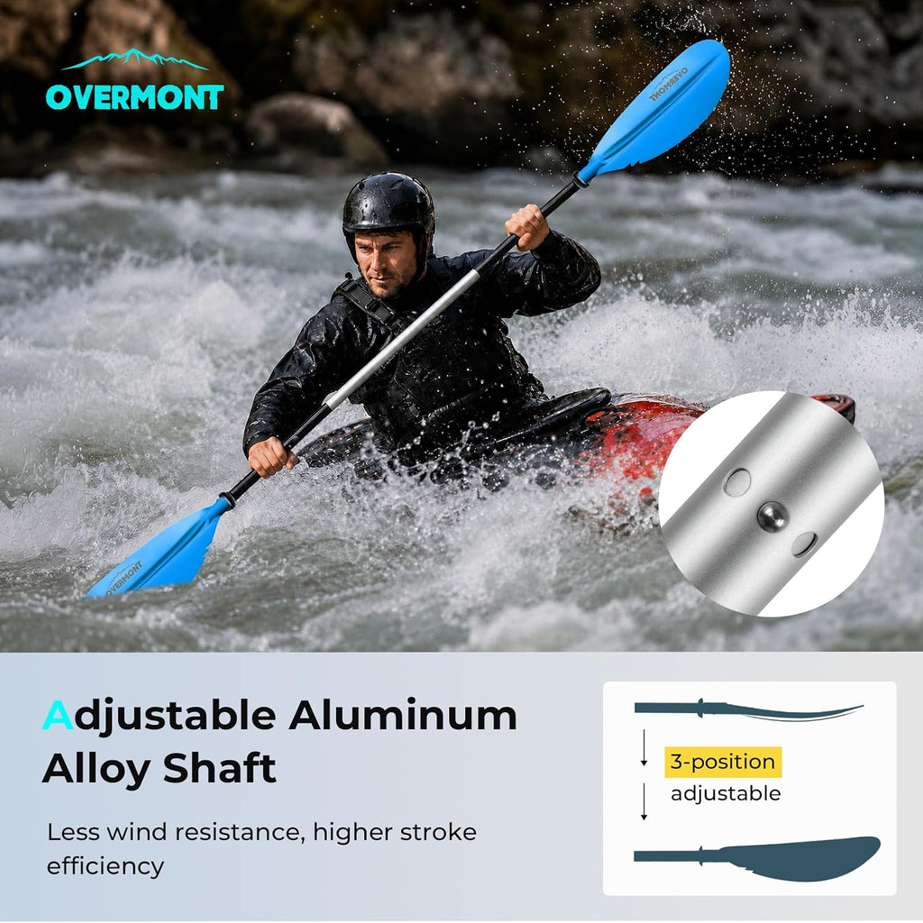 Overmont Kayak Paddles with Leash - Heavy Duty Aluminum Alloy Shaft Boating Oar for Kayaking Boating Canoeing 218cm/86in - 230cm/90.5in - 241cm/95in