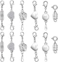 Magnetic Jewelry Clasps Set, Gold and Silver, 12 Pack Rose and Heart Design, Necklace Bracelet Closures with Rhinestone Accents (12pcs Silvery)