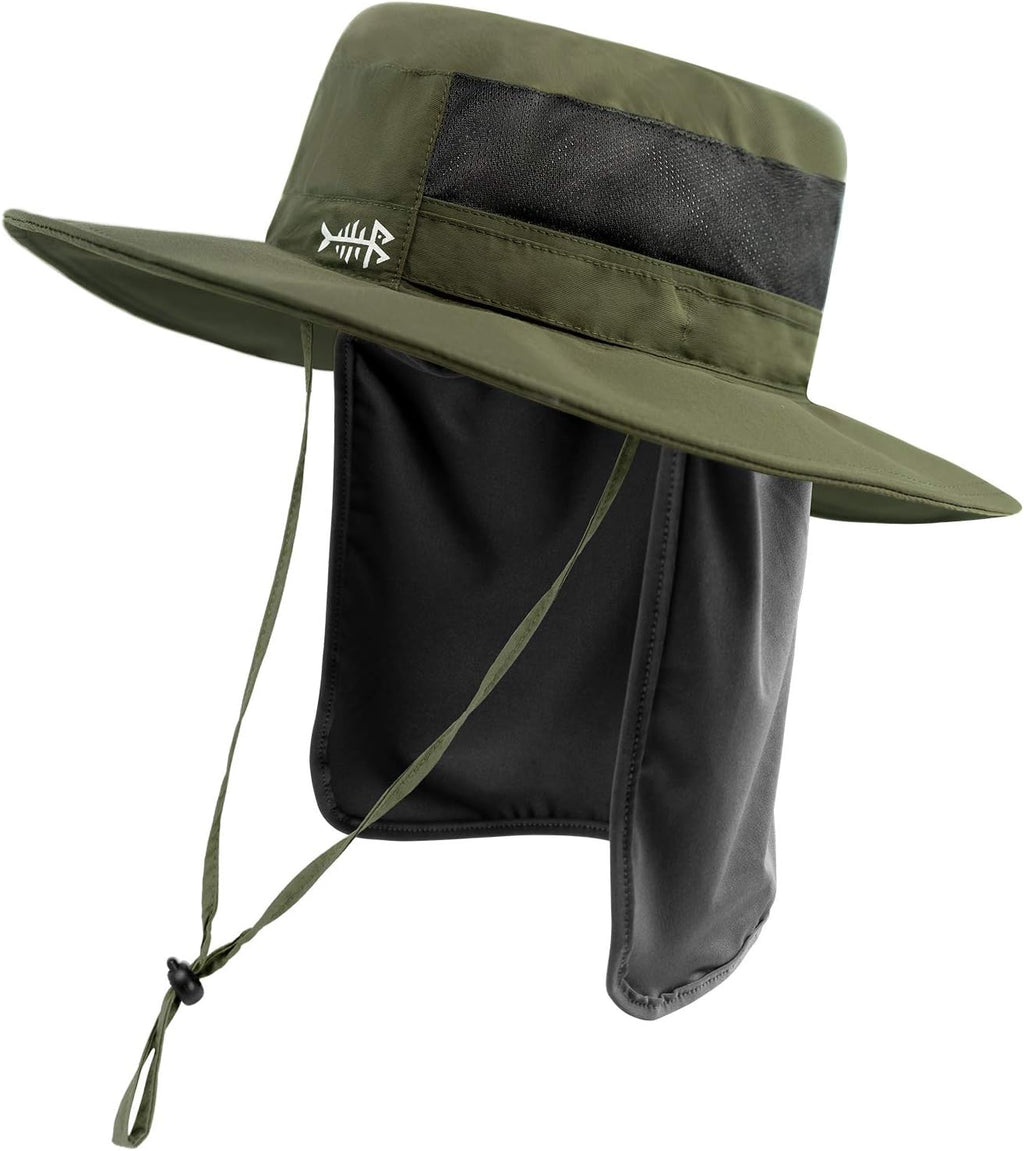BASSDASH UPF 50+ Sun Fishing Hat Water Resistant with Detachable Neck Flap