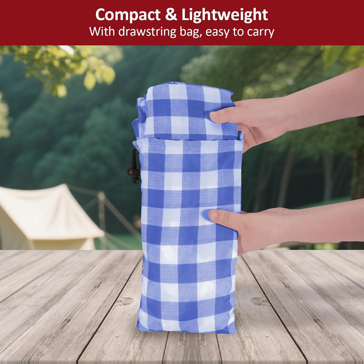 6ft 72in Picnic Table and Bench Cover, 3 Pack, Blue-White Checkered