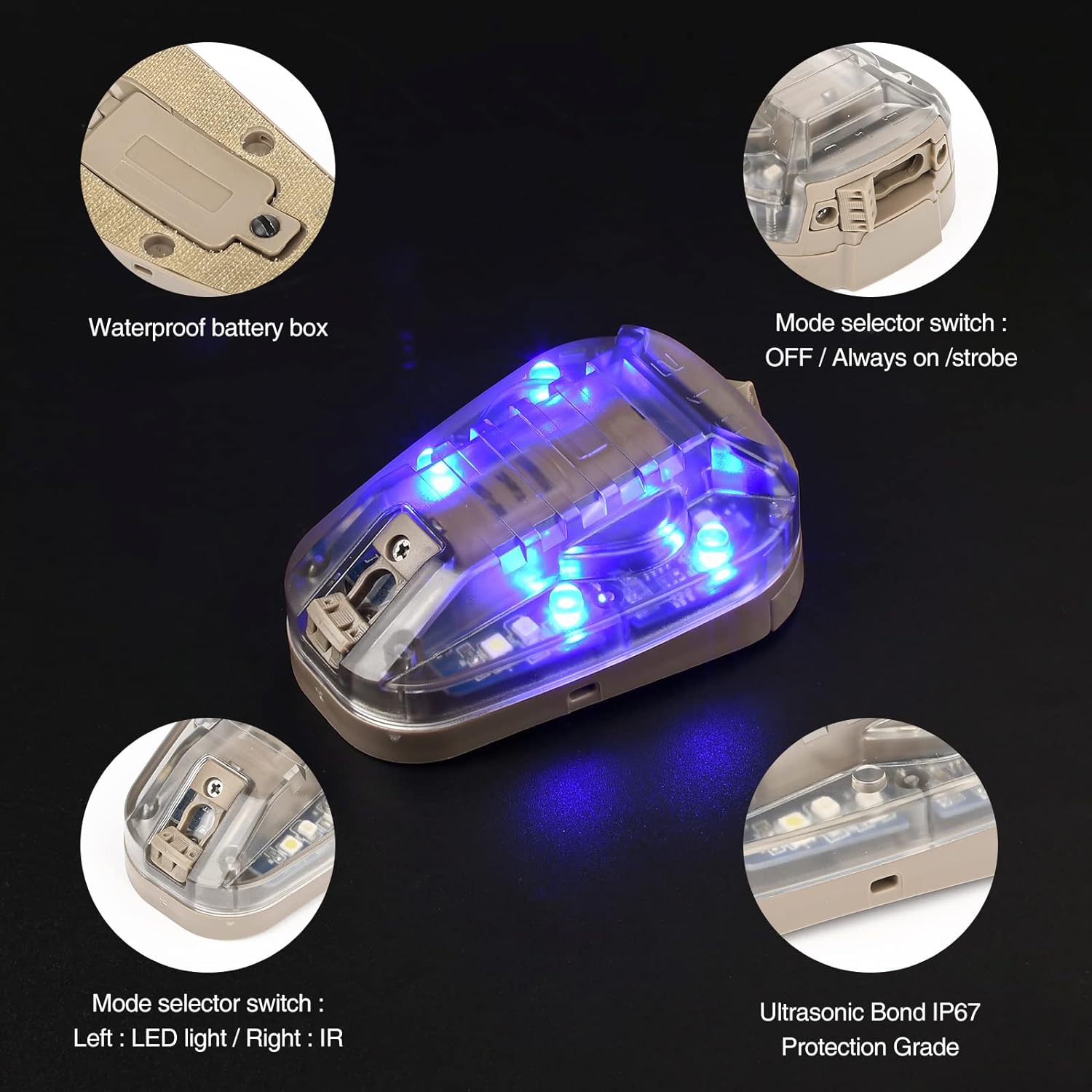 NOBUHIRO 4 Modes Tactical Helmet Light with Visible LED+IR Constant/Strobe