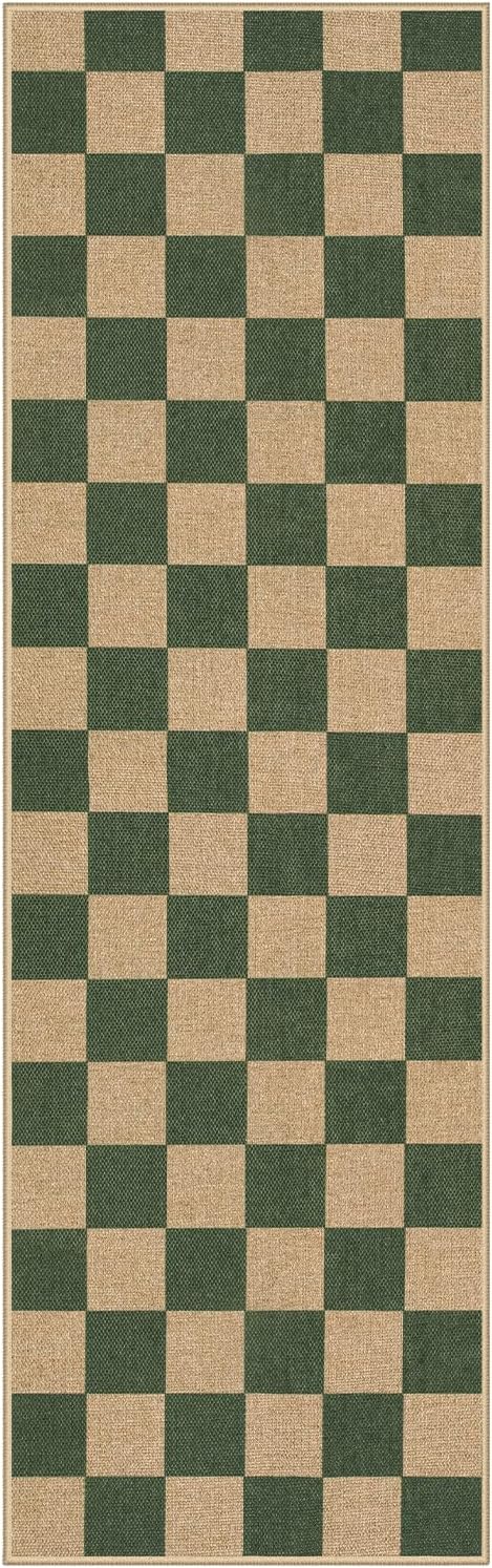 Lahome Checkered Easy Jute Kitchen Runner Rug, 2x8 Outdoor Rugs Washable