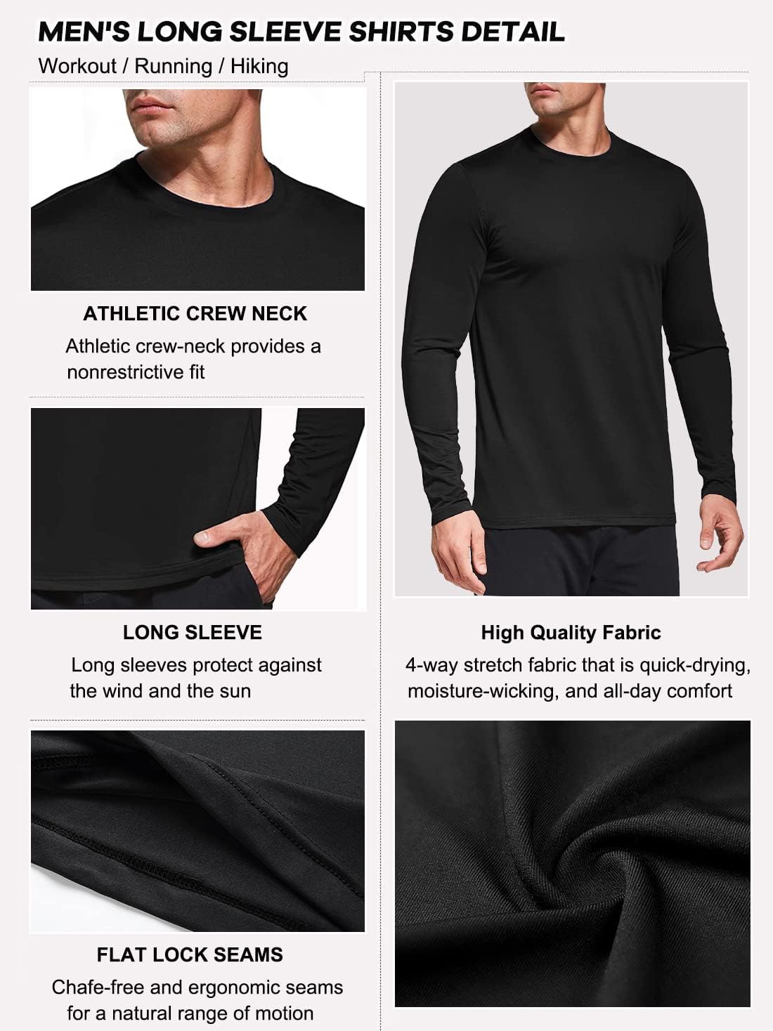 Men's 1, 3 or 5 Pack Performance Long Sleeve T-Shirts, UPF 50+ Sun Protection Shirts, Athletic Gym Workout Shirts for Running