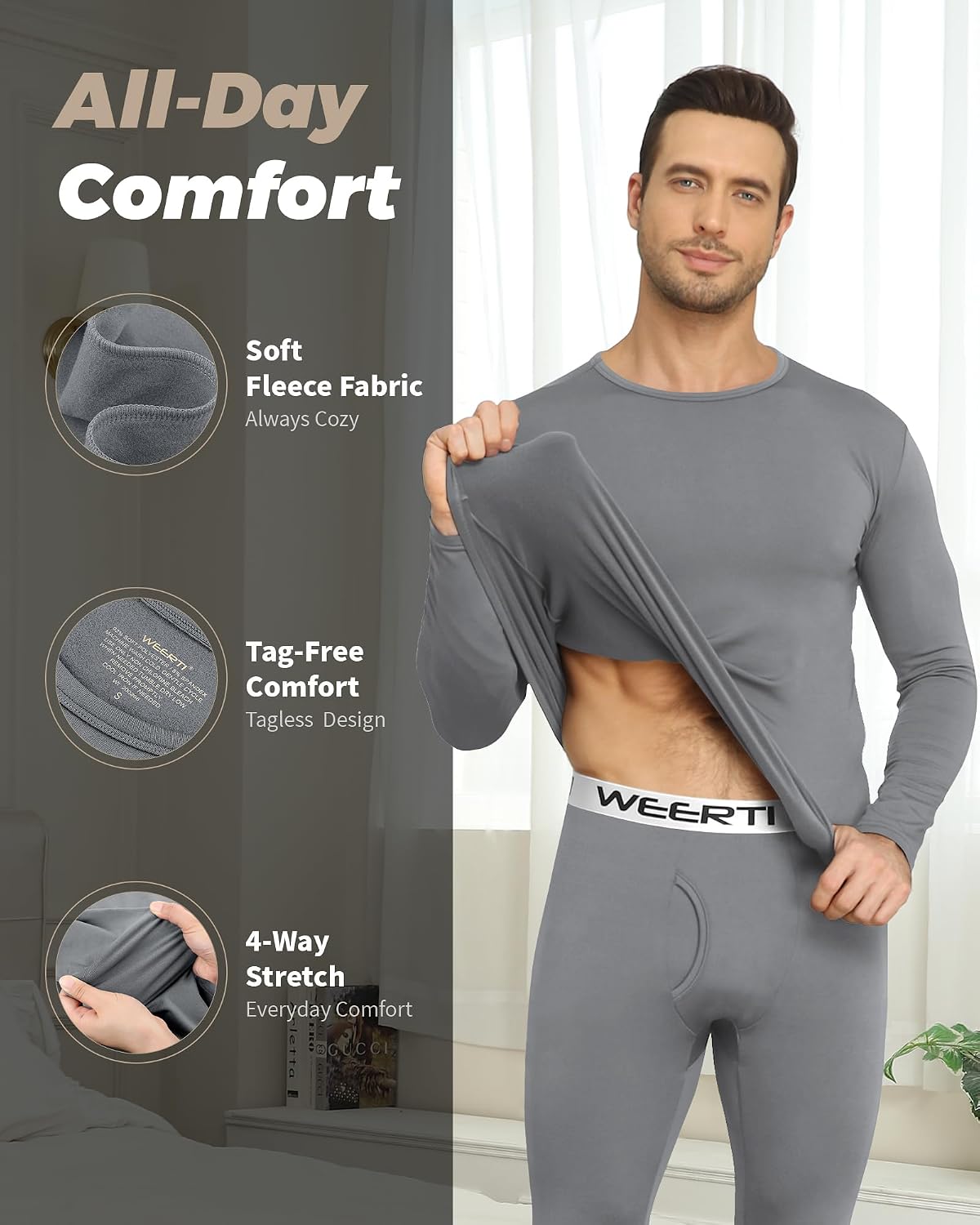 Thermal Underwear for Men Long Johns Set Fleece Lined Winter Cold Weather
