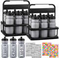 Suclain Squeeze Water Bottles with Carrier, 14 Pcs, Grey