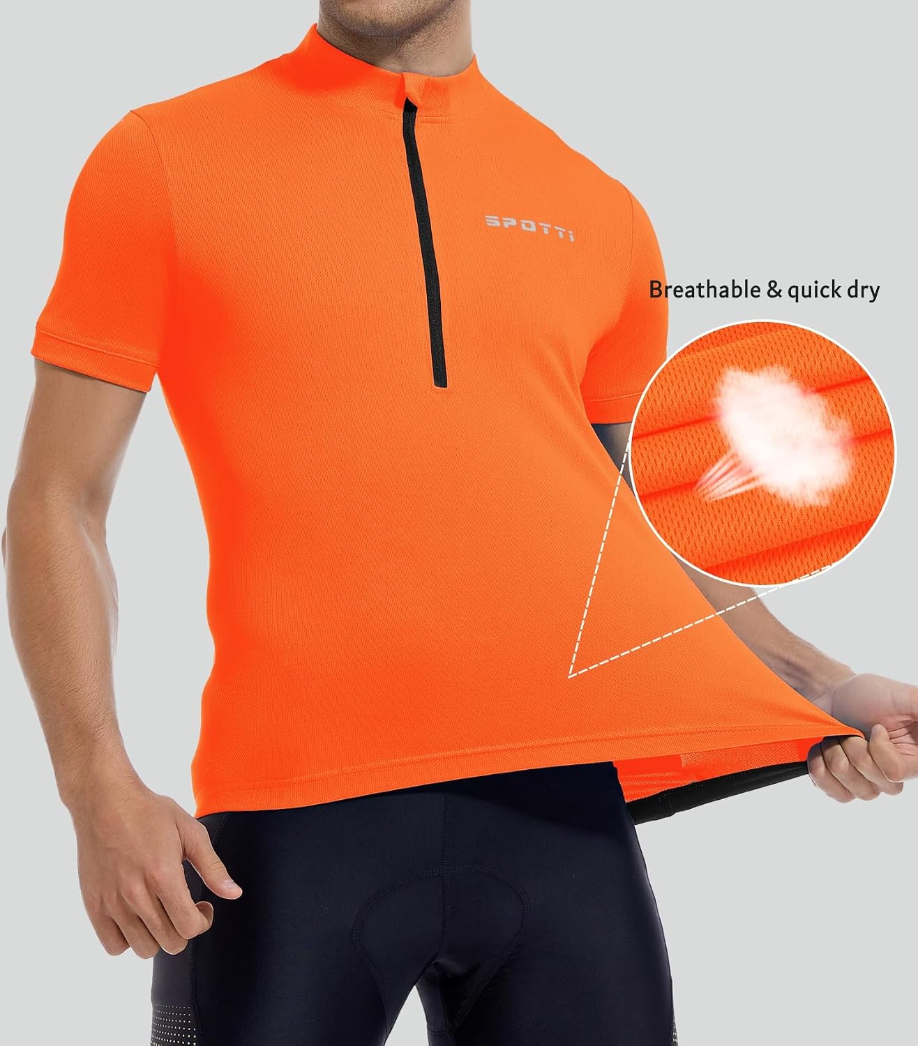 Spotti Men's Cycling Jersey Short Sleeve Half-Zip Bike Shirt, 4 Pockets