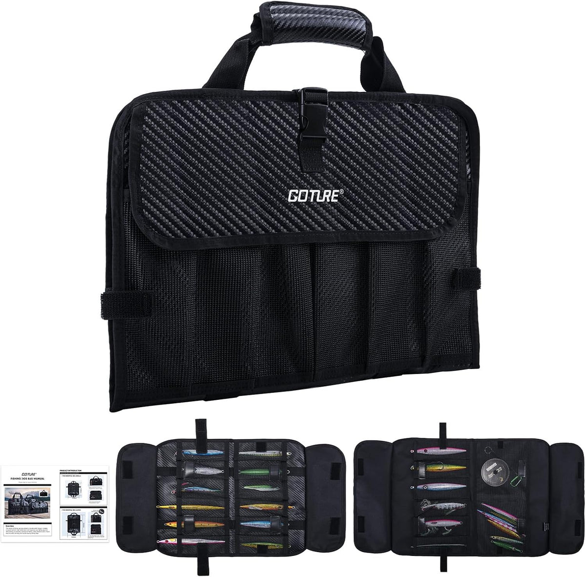 Goture Fishing Jig Bag,20 Mesh Pockets Lure Storage Bag,12.99"x7.09"