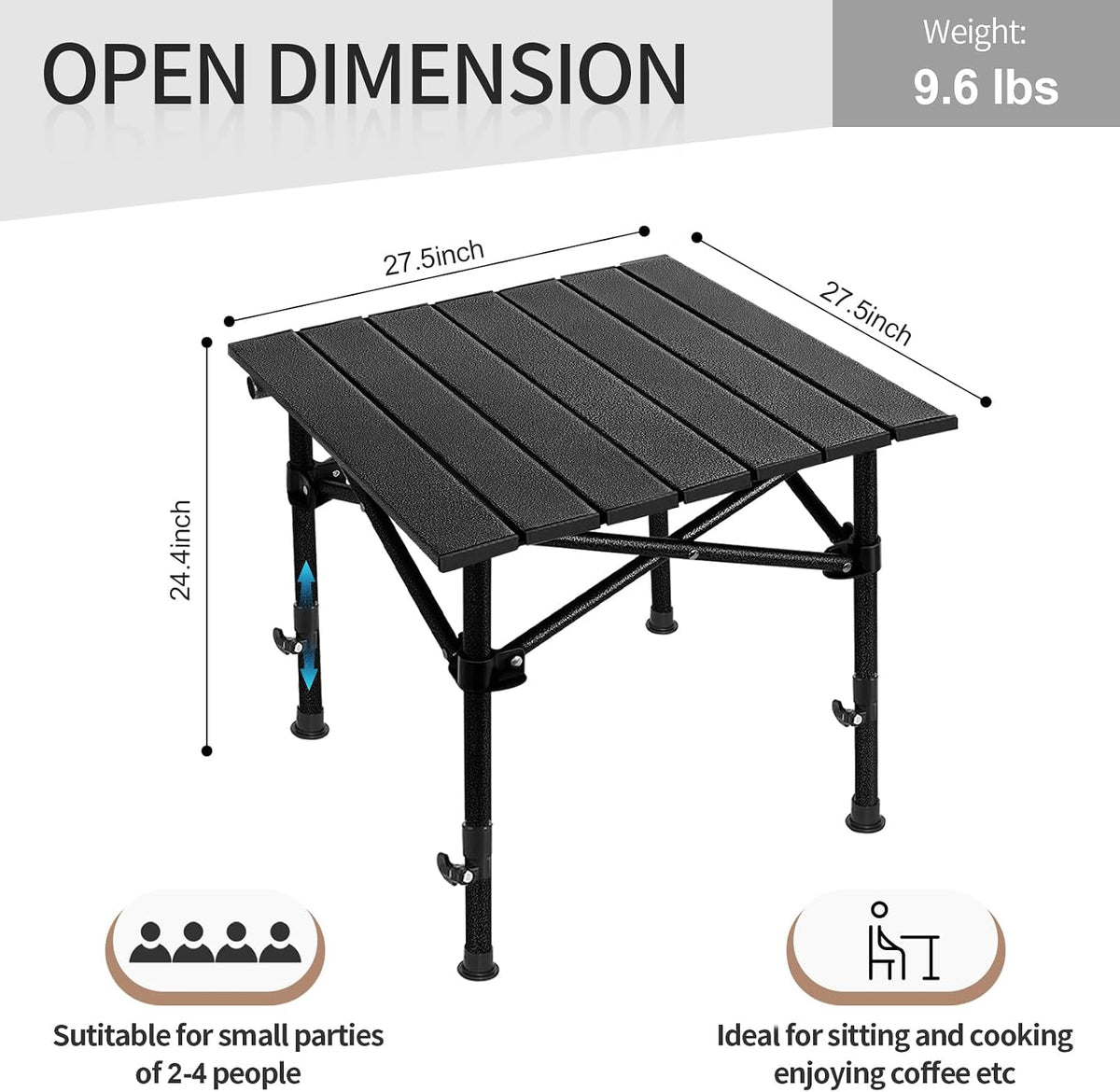 SHANQUAN Camping Table Roll up Table, Fold up Lightweight Compact 2-4 Person Portable Adjustable Height Roll up Aluminum Table with Carry Bag for Outdoor, Camping, Picnic, Backyards, BBQ