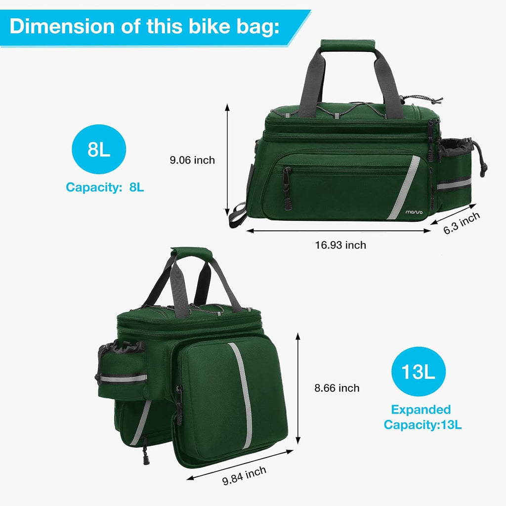 MOSISO Bike Rack Bag with Rain Cover, Bike Trunk Cooler Handag,Jungle Green