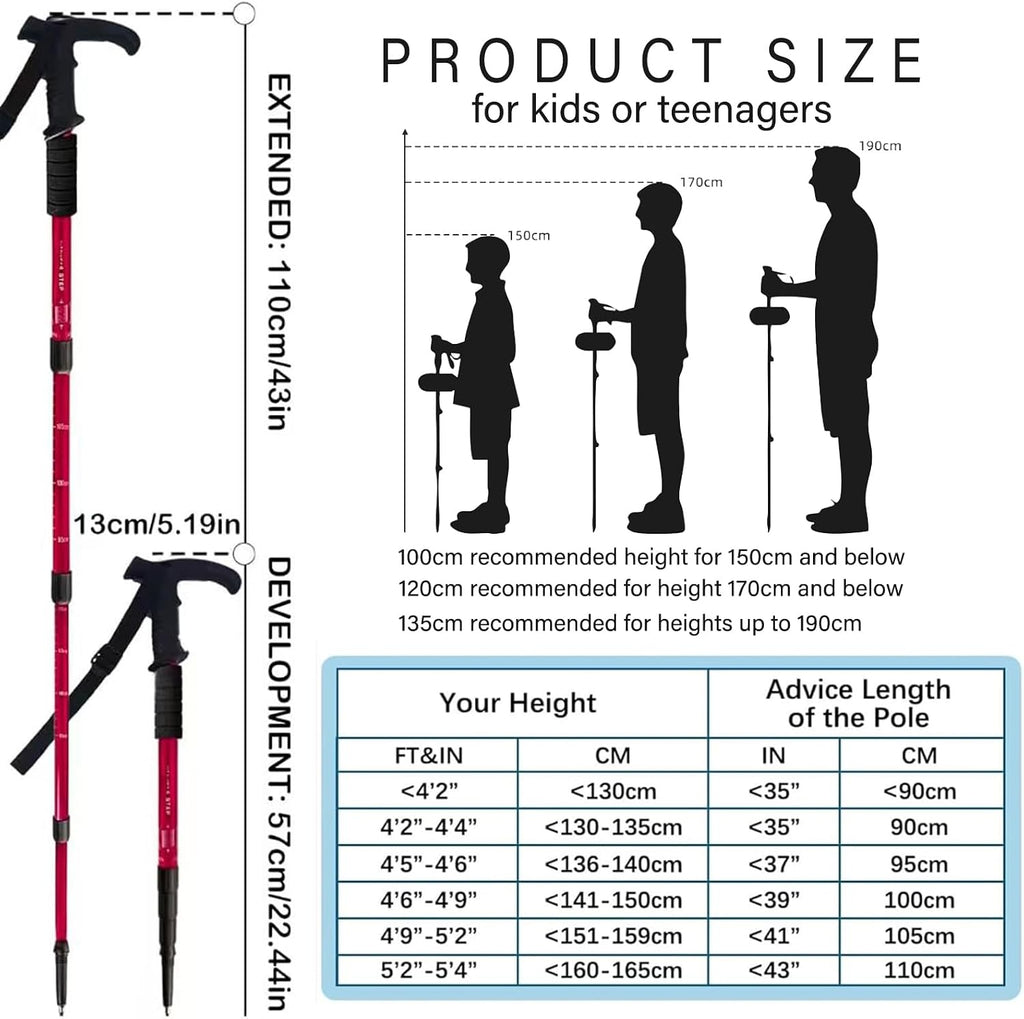 Retractable Trekking Pole Aluminum Alloy Walking Poles Portable Hiking Pole Suitable for Outdoor Activities Such as Mountaineering,Traveling,and Cross-Country Running