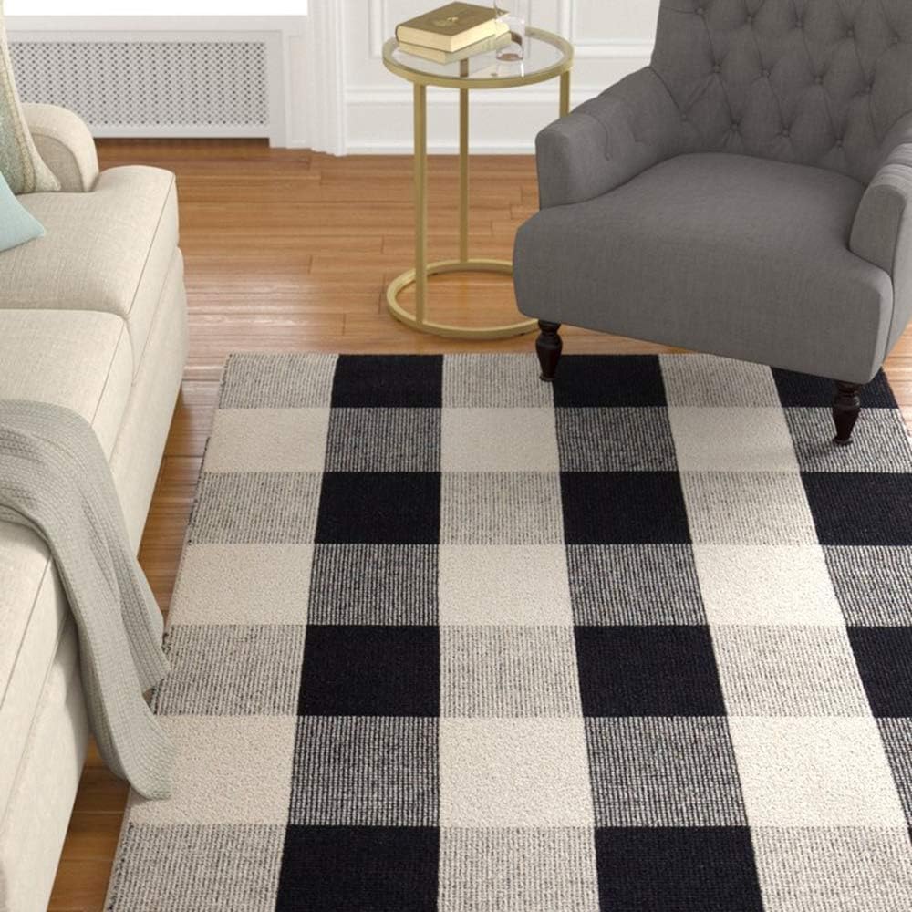 Buffalo Plaid Outdoor Rug 35.4'' x 59'' Black and White Front Door Mat Front Porch Rug Layered Welcome Door Mat for Front Porch Decor, Front Door, Farmhouse Decor,Entryway