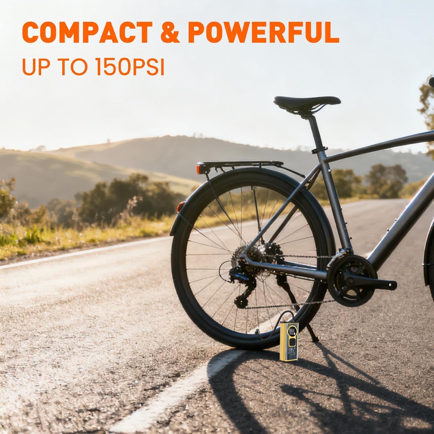 Electric Bike Tire Pump, Portable Electric Air Pump for Road Bicycle, E-Bike, Motorcycle, Car Tires and Sports Ball Inflation