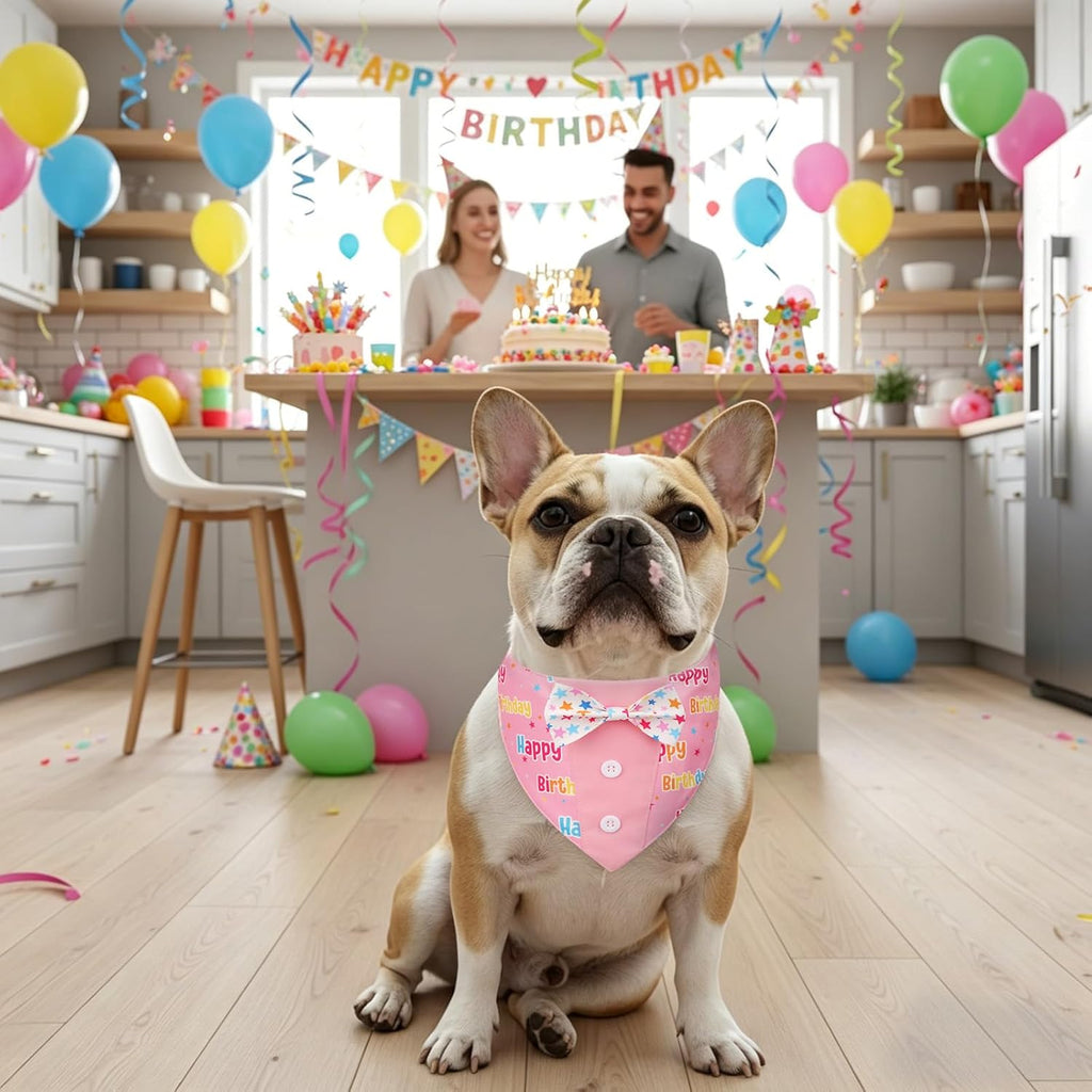 PTDECOR Birthday Dog Tuxedo, Pink Dog Collar Costumes with Bowtie, M