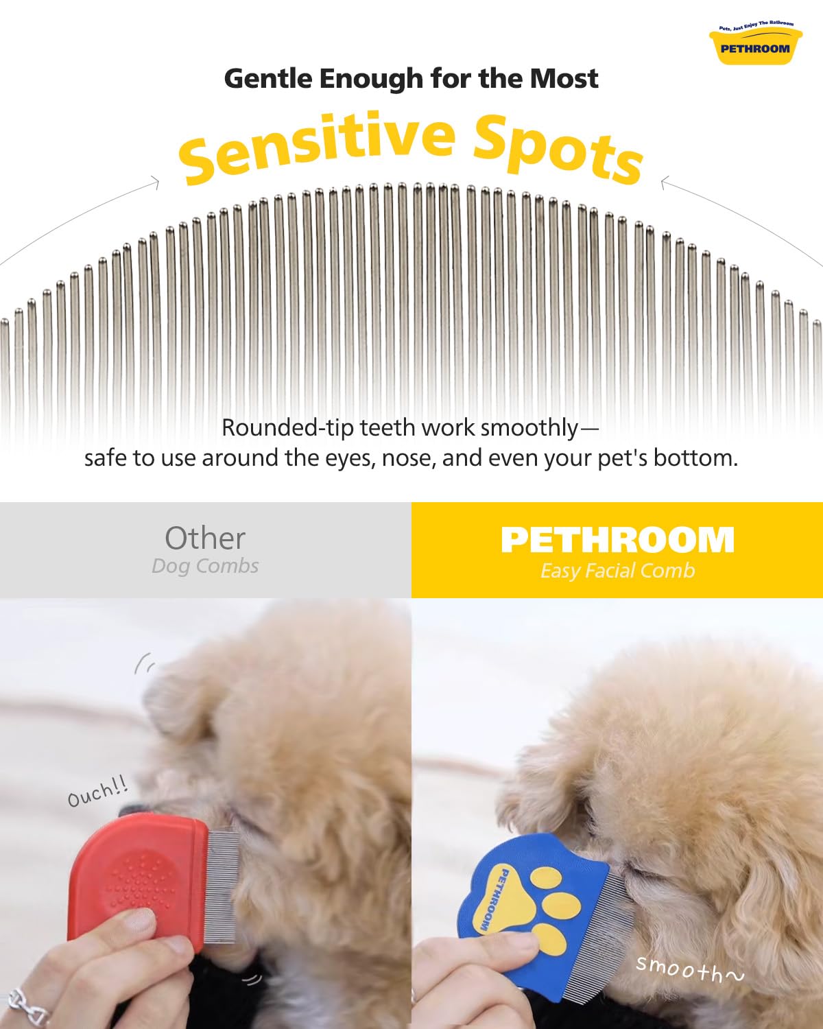 PETHROOM Professional Eye Comb for Pets, Stainless Steel Tear Stain Remover
