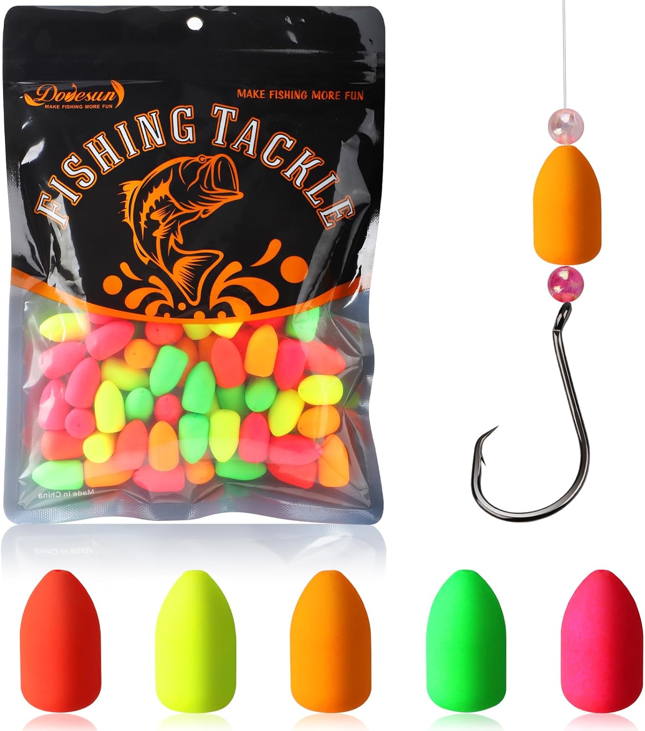 Dovesun 220/104/80/60/54/52/42pcs Pompano Rig Floats for Surf Fishing Foam Bobbers for Fishing Fly Fishing Bobbers Floats Bright Color Kit/Round/Cylindrical/Heart/Bullet/Pill/Spin Shape