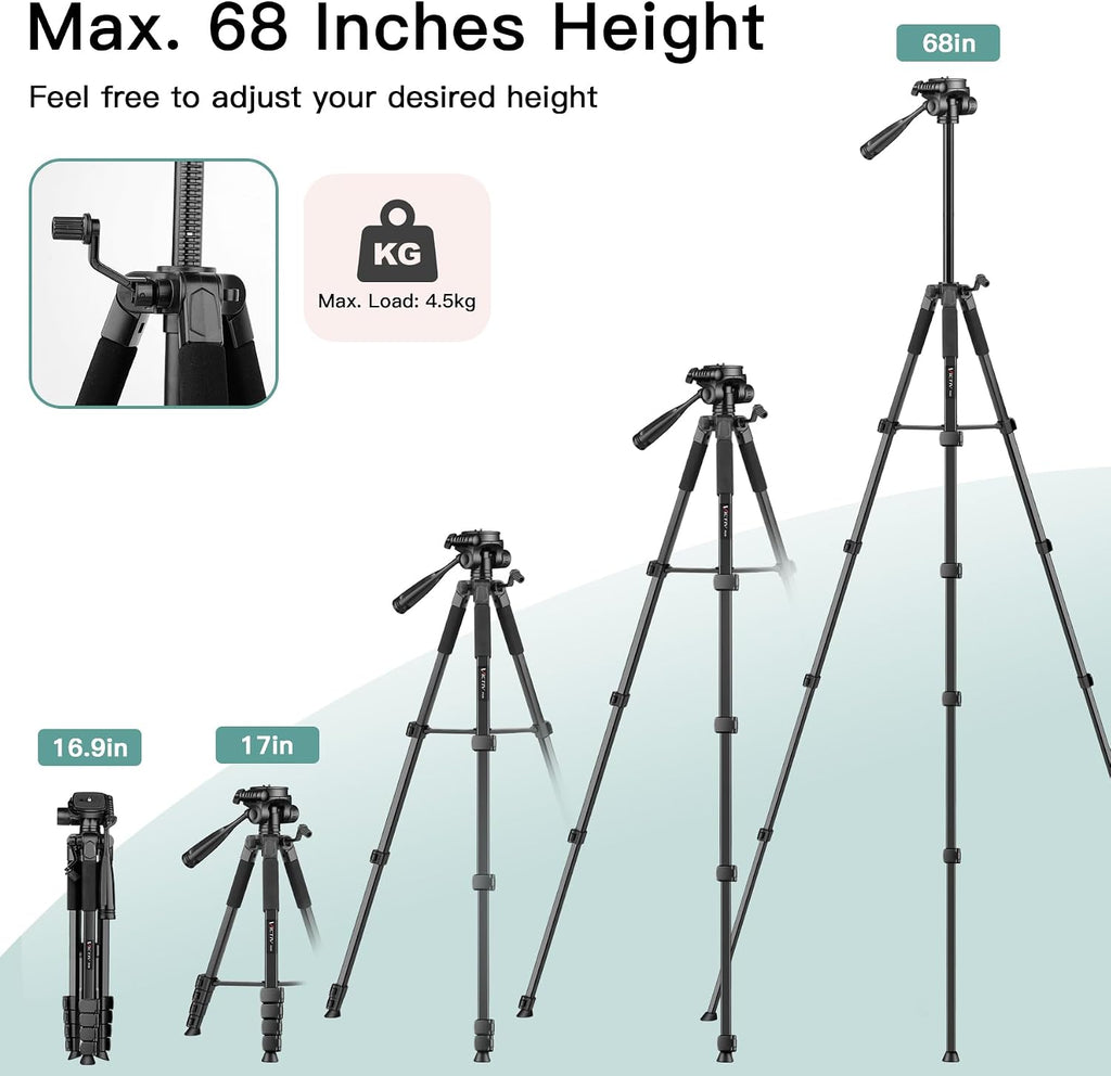 VICTIV Camera Tripod, 68" Phone Tripod for Tablet iPad iPhone with Remote
