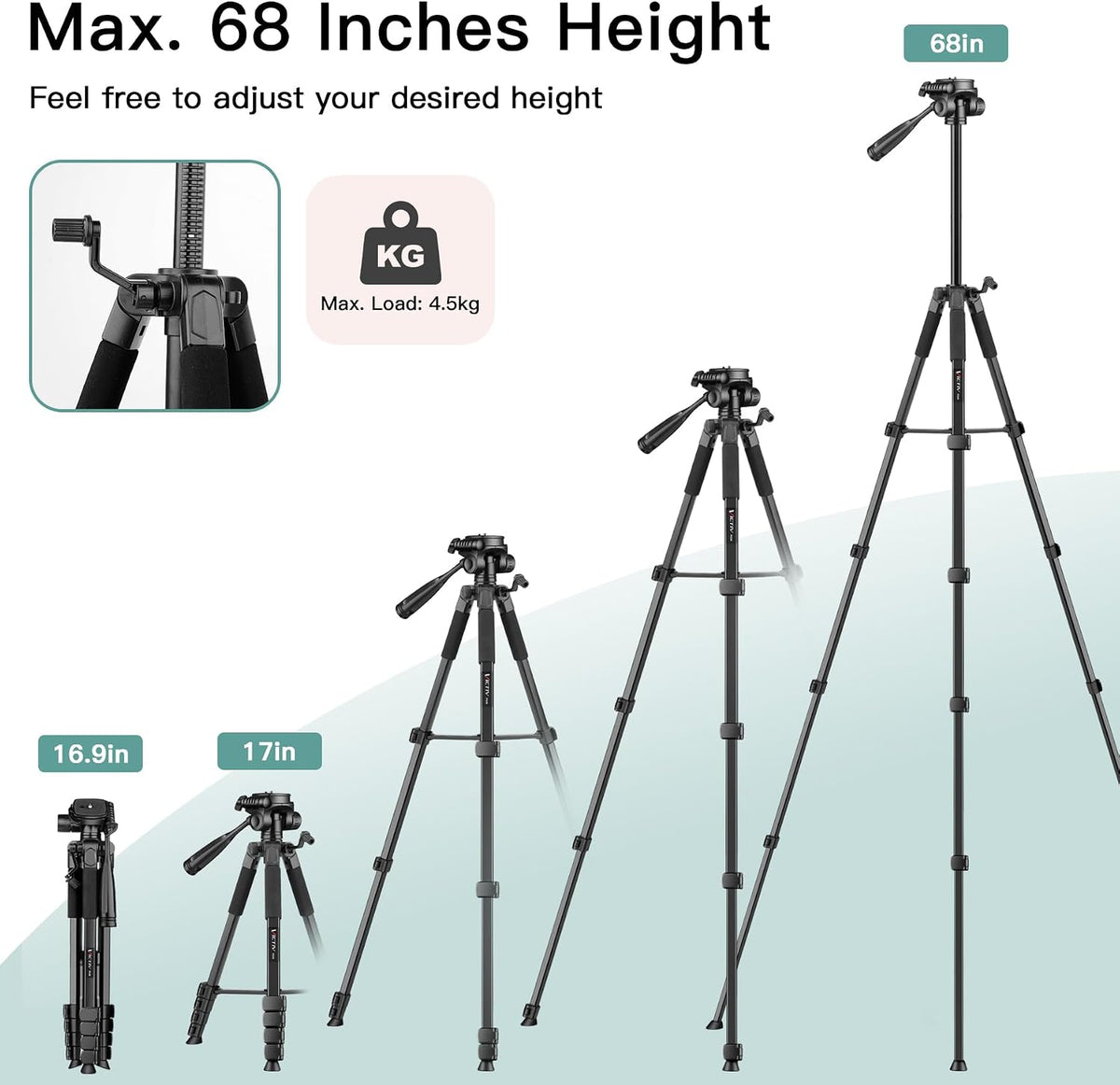 VICTIV Camera Tripod, 68" Phone Tripod for Tablet iPad iPhone with Remote