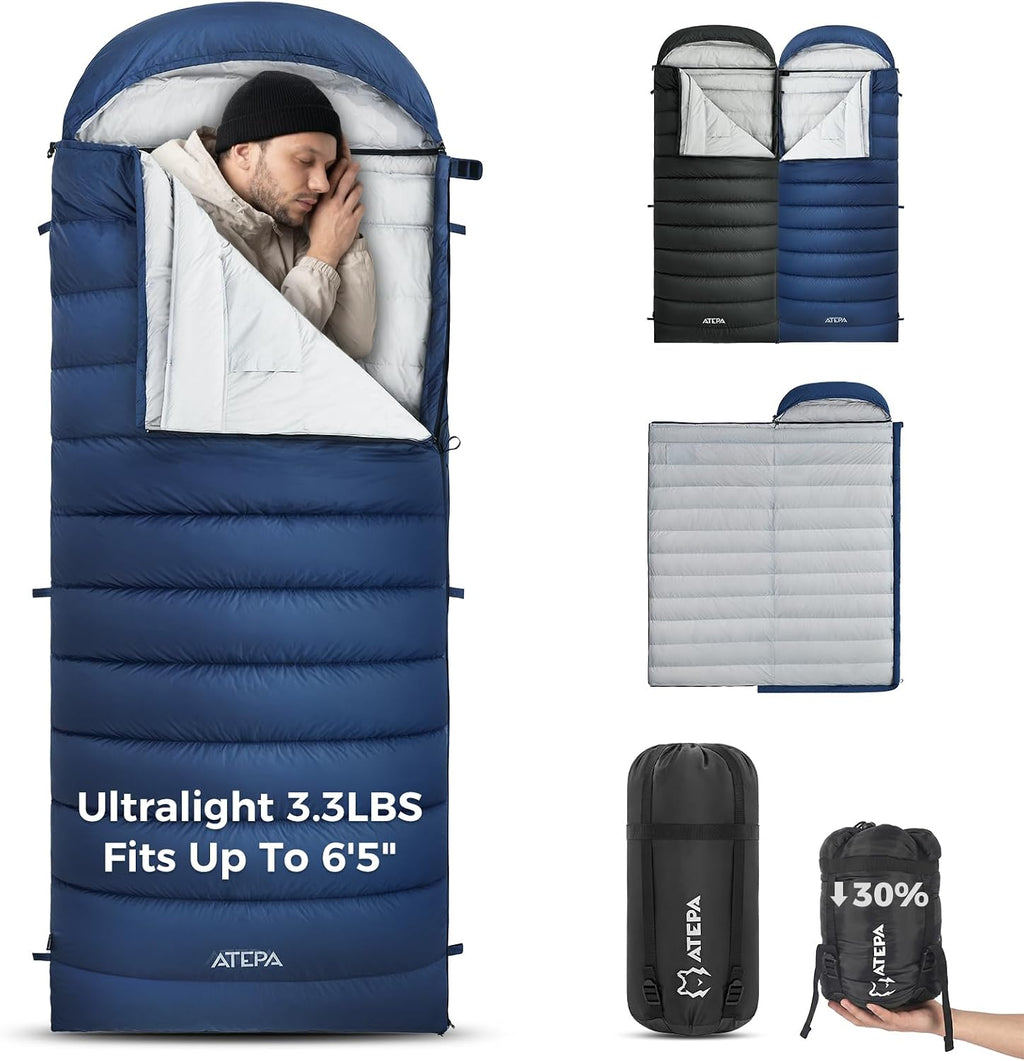 ATEPA 3-in-1 Hybrid Down Sleeping Bag, with Pad Attachment