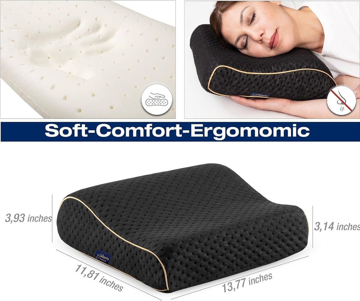 alkamto Travel & Camping Comfortable Memory Foam Pillow – Easy to Carry Portable Bag – Temperature Regulating Pillow Case (Black Contour)