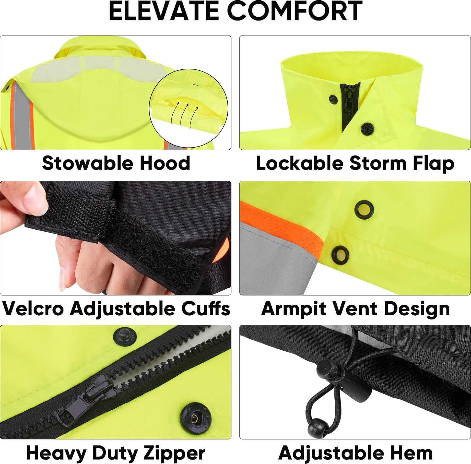 TICONN Reflective Rain Jacket, Waterproof ANSI Class 3 Hi Vis Safety Coat