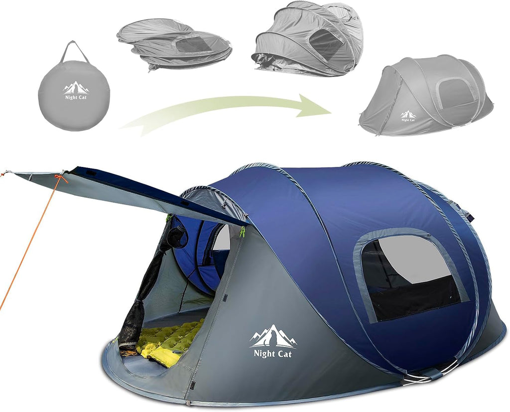 Night Cat Pop-up Camping Tent: 2 to 4 Person Tent Waterproof Instant Easy Setup Family Tent