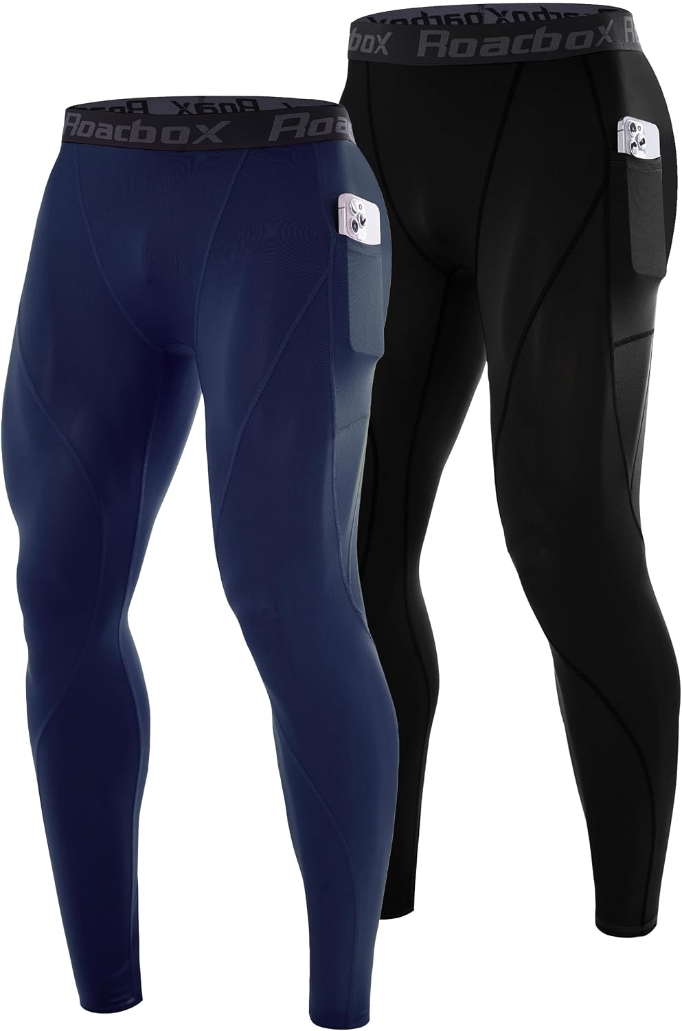 Roadbox 2 Pack Mens Compression Pants, Running Tights Leggings with Pockets