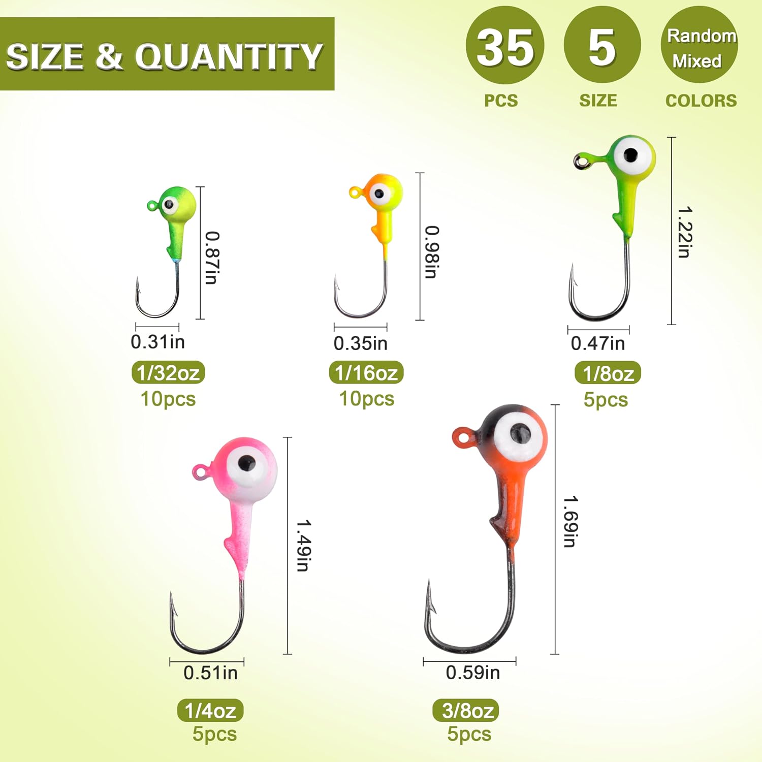 AGOOL Fishing Jig Heads Hooks Kit, 35/60pcs Round Ball Jig Heads Fishing Lures Crappie Jig Heads for Soft Plastic Baits Bass Trout Soft Worm Shrimp Lures Freshwater Saltwater