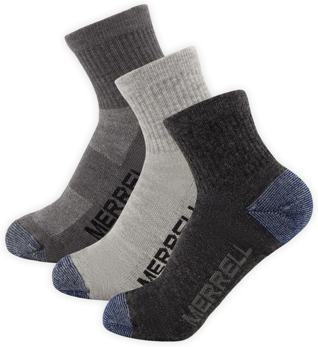 Merrell Unisex 3-pack Trekker Outdoor Ankle Socks, Mid-height Wool Blend Trail Socks Multi-pack