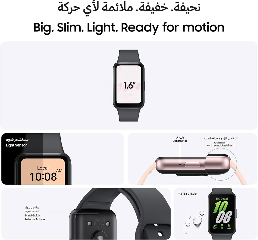 SAMSUNG Galaxy FIT 3 [2025, 40MM] 1.6" AMOLED Display | IP68 Water Resistant | 14 Days Battery Life | 100+ Watchfaces | 100+ Exercise Modes | International Model (Fast Charger Bundle, Black)