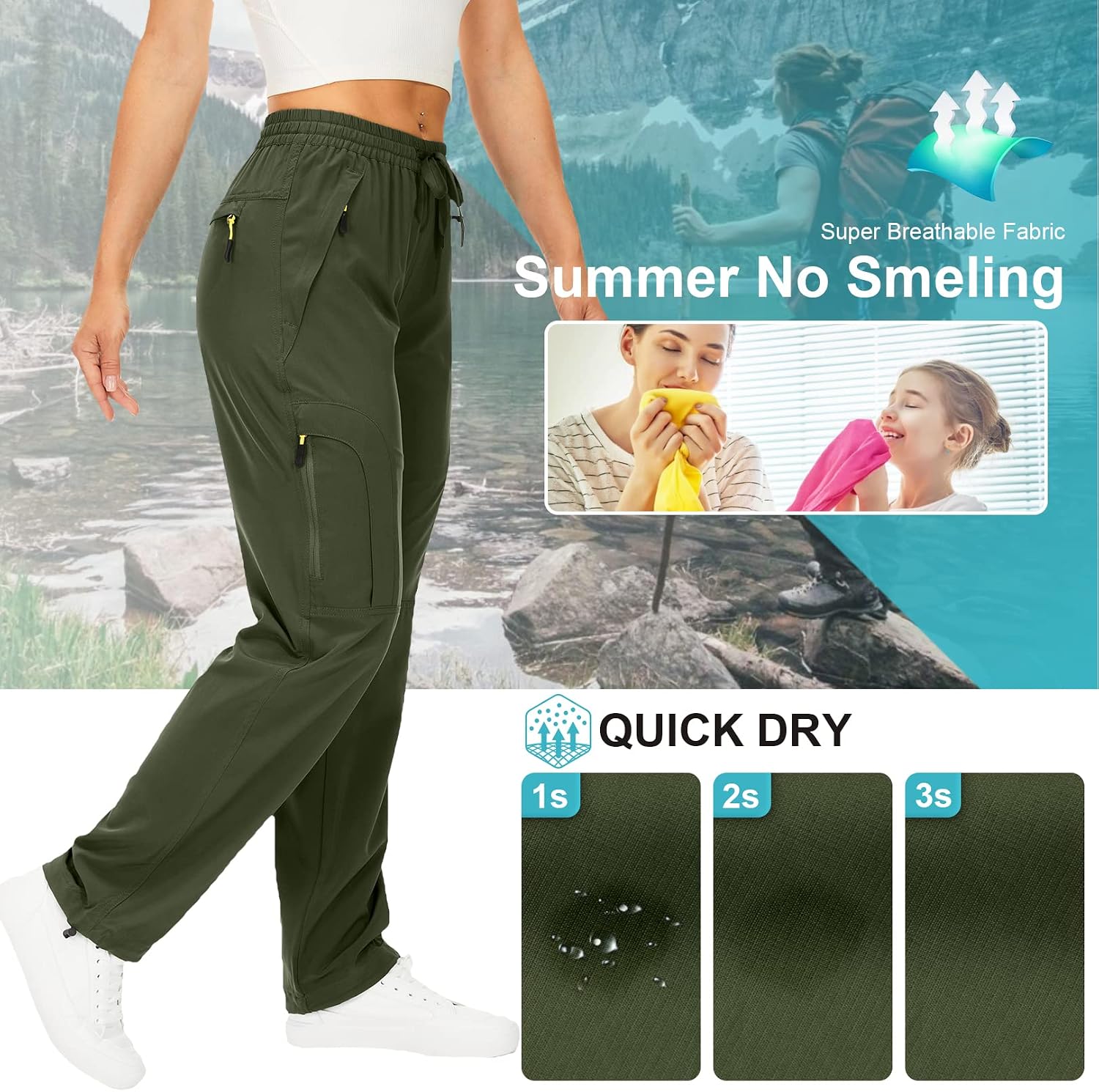 Toomett Women‘s Hiking Cargo Pants UPF 50 Quick Dry with Zipper Pockets