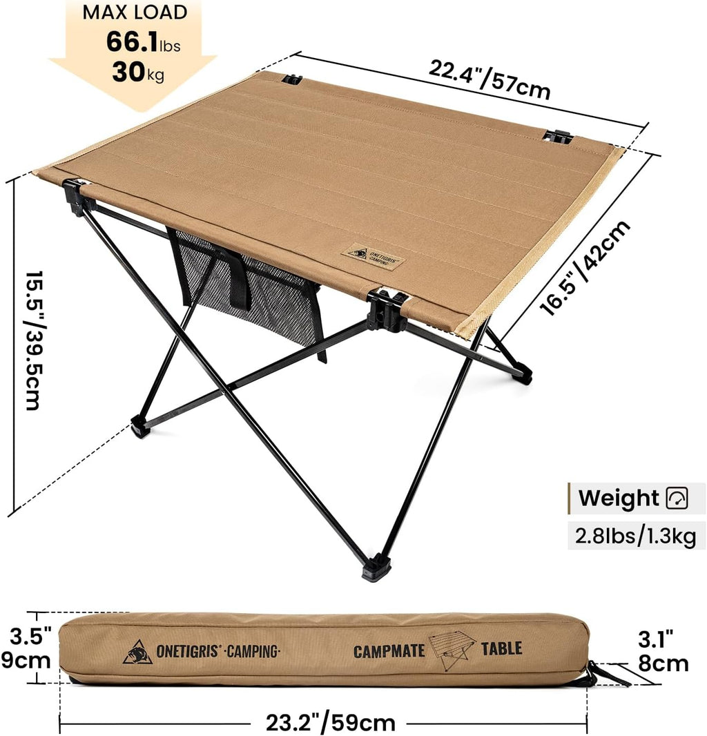 ONETIGRIS Foldable Camping Table, Lightweight Portable Table Sturdy & Quick Setup, Holds Up to 66 lbs, Perfect for Camping, Hiking, Backpacking, Picnic, Beach, Travel