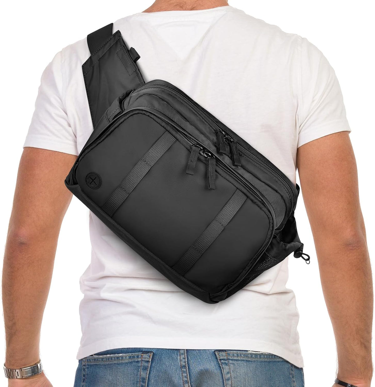 Large Crossbody Waist Bag Tactical Fanny Pack for Men Hip Bum Bag with Water Bottle Holder Adjustable Belt, Workout Traveling Casual Running Hiking Cycling