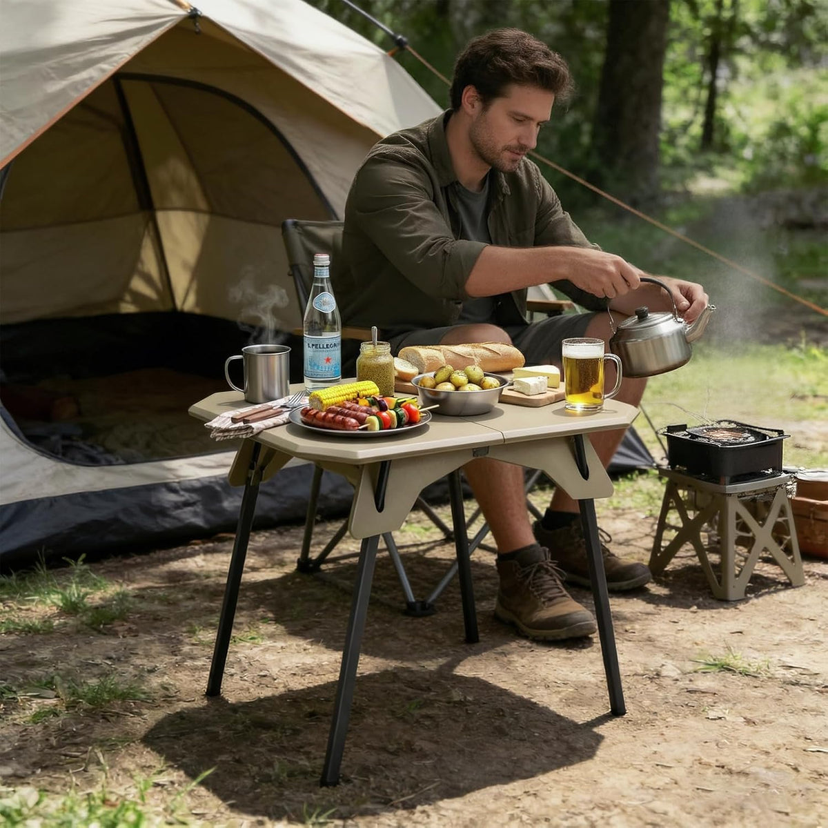 ele ELEOPTION Portable Small Folding Camping Table Aluminum Legs Green