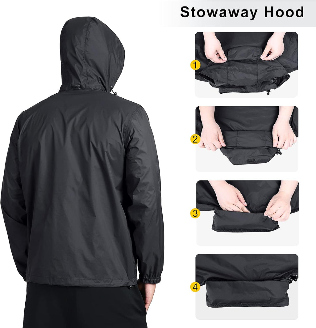 Outdoor Ventures Men's Rain Jacket Waterproof Lightweight Packable Raincoat