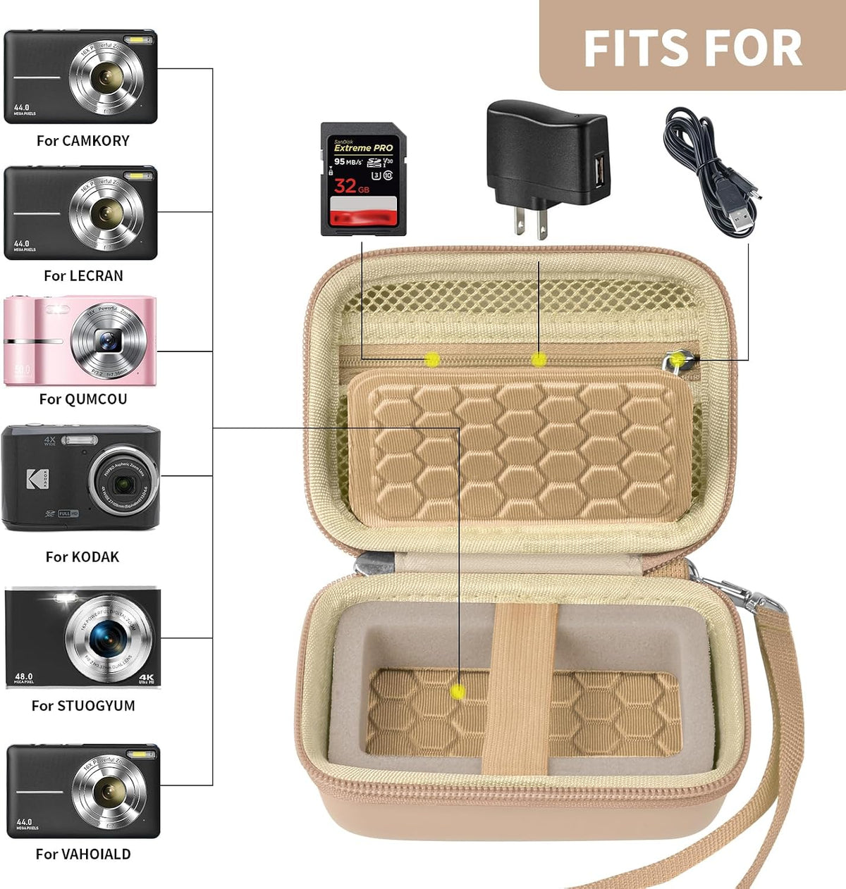 Comecase Digital Camera Case for Kodak PIXPRO FZ45 FZ55 for Travel, Beige