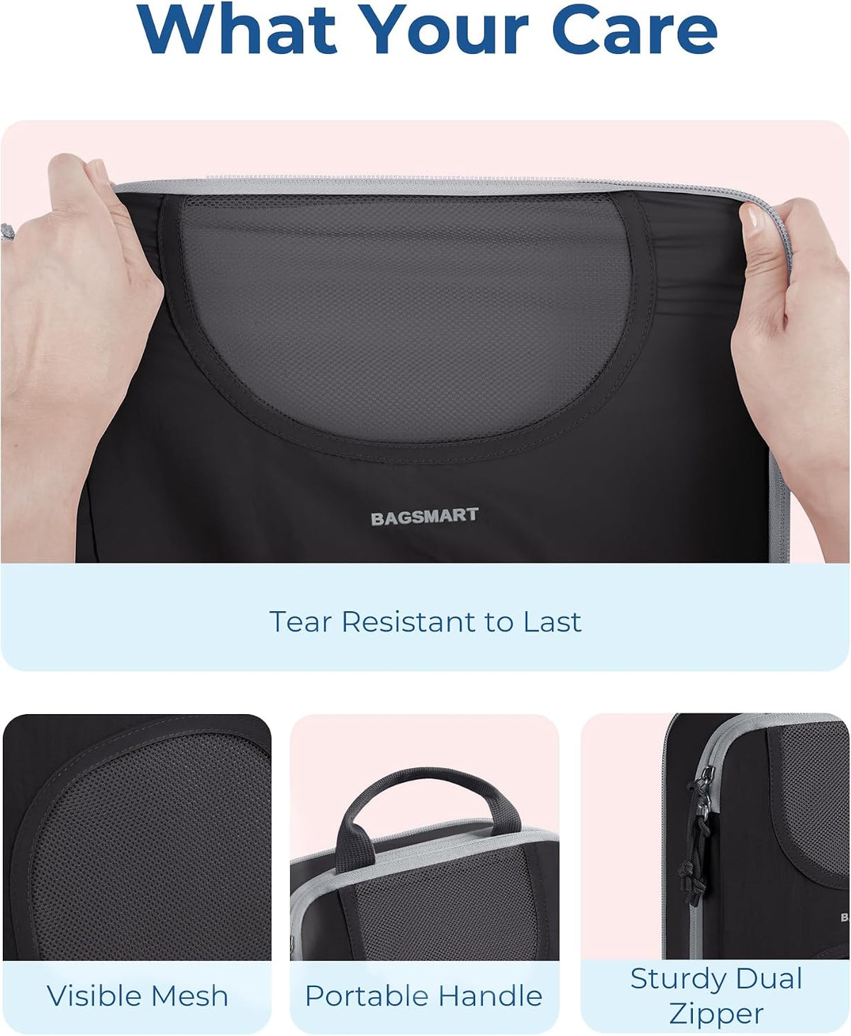 BAGSMART Compression Packing Cubes, 6 Set Packing Cubes for Suitcases, Lightweight Suitcases Organizers Bag Set & Compression Travel Cubes, Travel Essentials Packing Organizers Black