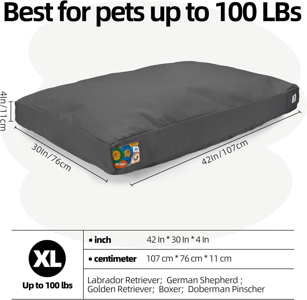 Sytopia 42 Inch Canvas Outdoor Dog Bed for Extra Large Dogs, Durable Dog Bed with Waterproof Machine Washable Removable Cover, Indoor Patio Pet Pad for Crate, Dark Grey