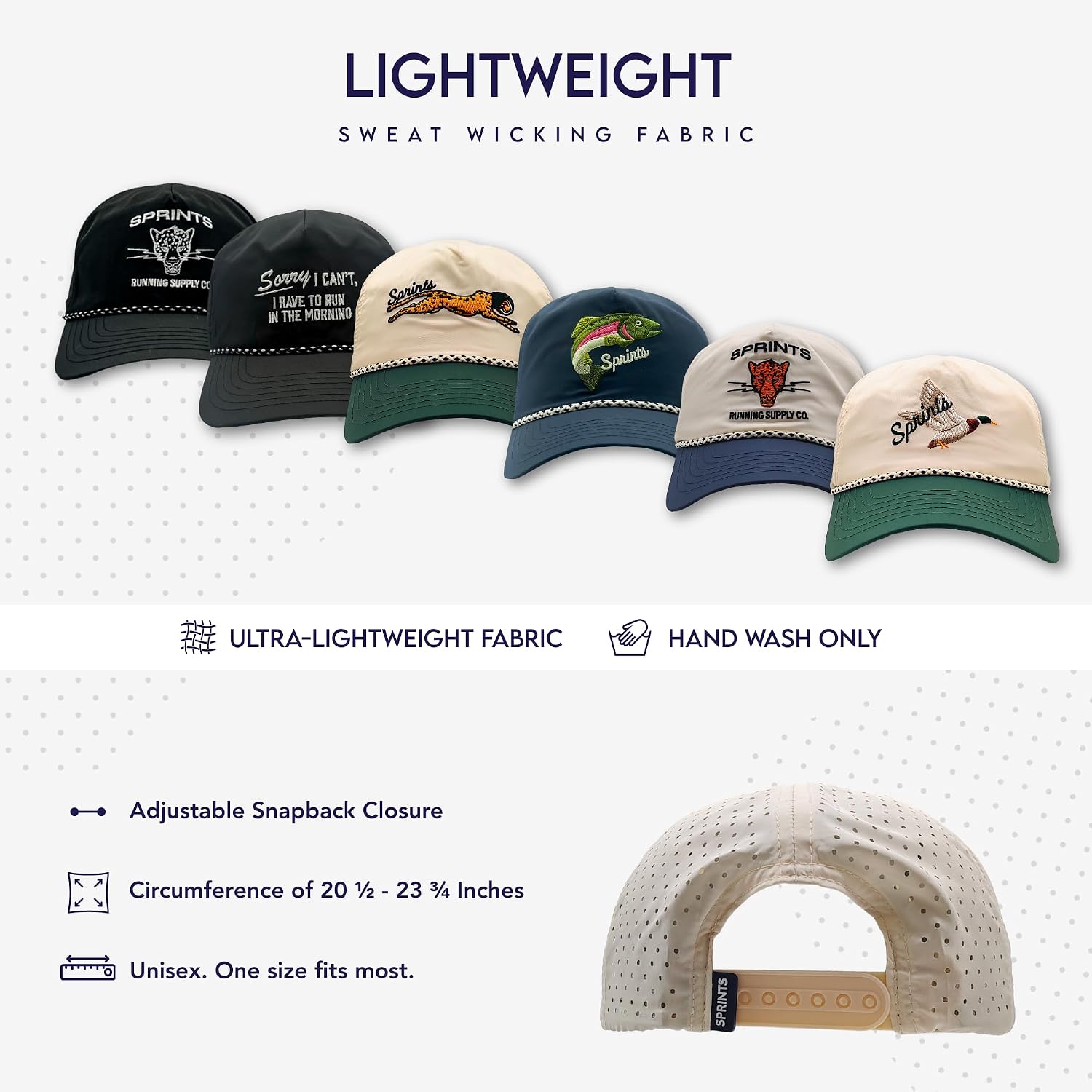 Sprints Semi-Structured EZ Rope Snapback | Lightweight, Quick Dry, Sport Hat, One Size, Unisex