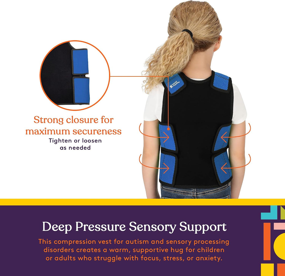 Special Supplies Sensory Compression Vest Deep Pressure Comfort (Blue, X-Small)