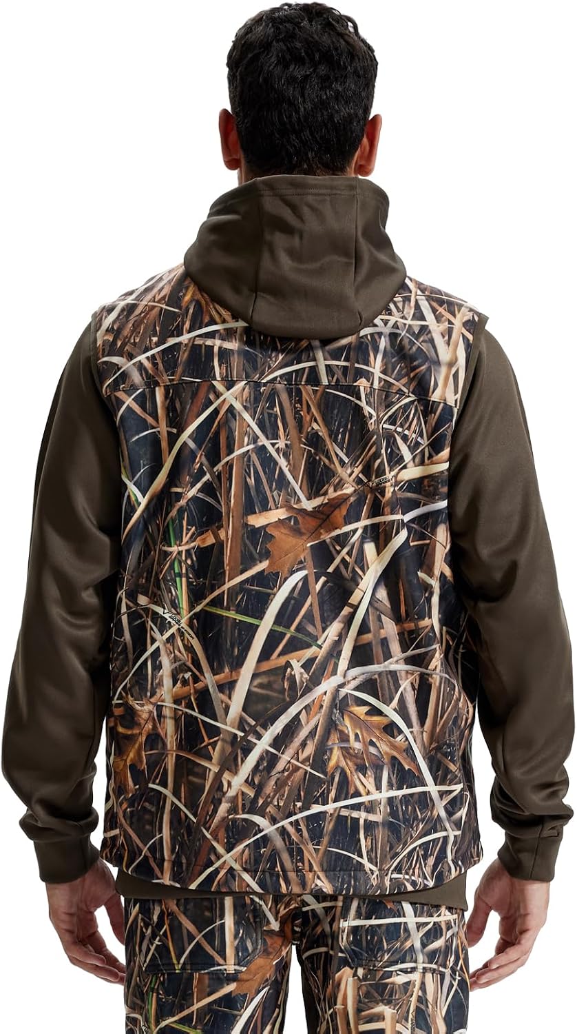 LOOGU Mens Camo Hunting Vest Water-Resistant Sleeveless Jacket with Pockets for Outdoor Fishing Hiking